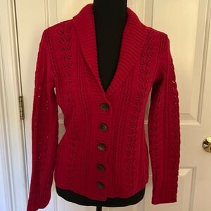 J. Jill Cardigan Sweater Size S Red Knit Cables NWOT